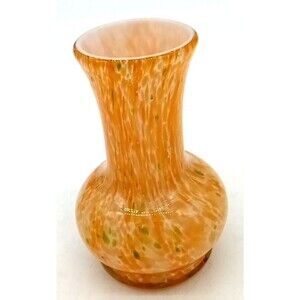 Vintage Mini Art Glass Orange & Green Speckled Cased 5" Vase